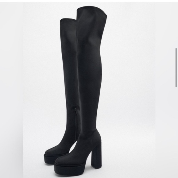 ZARA Fantastic Tik Tok Famous Fabric Over the Knee Tall Platform Boots🔥🔥🔥 - Picture 5 of 7